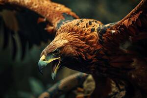 javanese Eagle bird flying in the forest photo