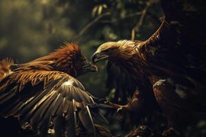 javanese Eagle bird fighting in the forest photo
