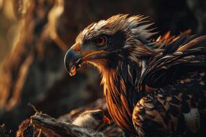javanese Eagle bird on the rooted in natural habitat photo