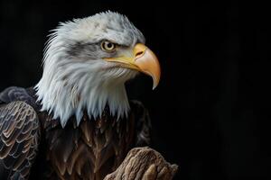 Bald Eagle bird on the rooted in studio isolated on black background photo