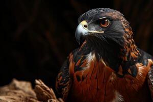 Black Kite Eagle bird on the rooted in studio isolated on black background photo