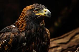 Black Kite Eagle bird on the rooted in studio isolated on black background photo