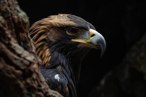 Black Kite Eagle bird on the rooted in studio isolated on black background photo