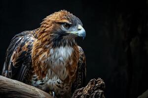 Bonelli's Eagle bird on the rooted in studio isolated on black background photo