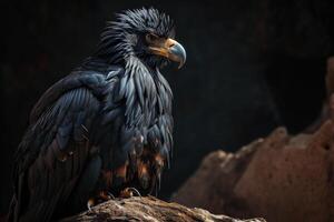 Black Kite Eagle bird on the rooted in studio isolated on black background photo