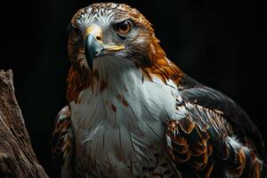 Bonelli's Eagle bird on the rooted in studio isolated on black background photo