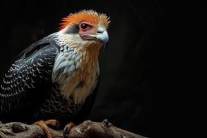 Crested Serpent Eagle bird on the rooted in studio isolated on black background photo