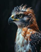 Crested Serpent Eagle bird in studio isolated on black background photo