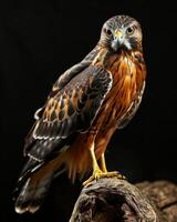 Northern Harrier Eagle bird on the rooted in studio isolated on black background photo