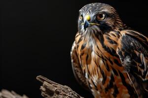 Northern Harrier Eagle bird on the rooted in studio isolated on black background photo