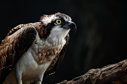 Osprey Eagle bird on the rooted in studio isolated on black background photo