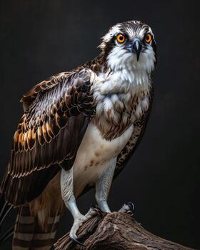Osprey Eagle bird on the rooted in studio isolated on black background photo