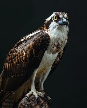 Osprey Eagle bird on the rooted in studio isolated on black background photo