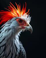 Secretary Eagle bird in studio isolated on black background photo