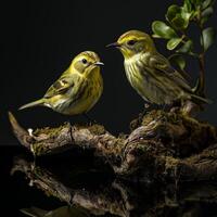 Two Yellow-rumped Warblers Perched on a Branch photo