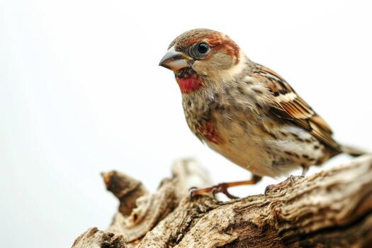 Finch bird on the rooted in studio isolated on white background photo
