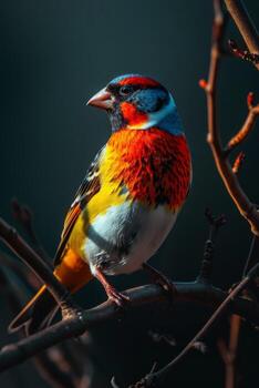 Finch bird on the rooted in studio isolated on black background photo