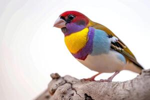 Gouldian Finch bird on the rooted in studio isolated on white background photo