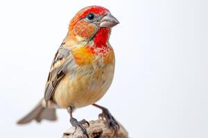 Star Finch bird standing on the rooted in studio isolated on white background photo