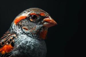 Zebra finch bird in studio isolated on black background photo