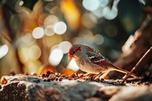 Zebra finch eating in the natural habitat photo