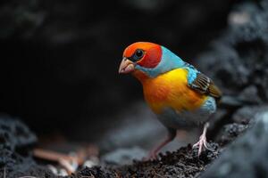 gouldian finch standing in the natural habitat photo