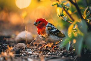 Red headed finch standing in the natural habitat photo