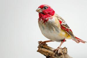 Star Finch bird standing on the rooted in studio isolated on white background photo