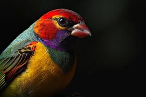 Lady Gouldian finch bird in studio isolated on black background photo