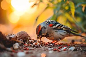 Zebra finch eating in the natural habitat photo