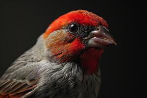 Red Headed finch bird in studio isolated on black background photo