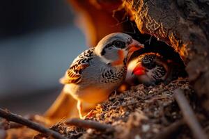Zebra finch bird feeding in the natural habitat photo