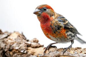 Finch bird standing on the rooted in studio isolated on white background photo