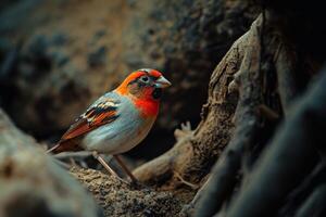 Shaft-tail Finch standing on the rooted in natural habitat photo