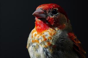 Red headed Finch in studio isolated on black background photo