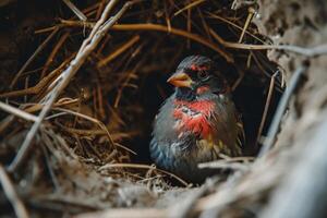Finch bird on the rooted in studio isolated on black background photo