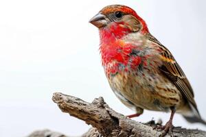 Finch bird standing on the rooted in studio isolated on white background photo