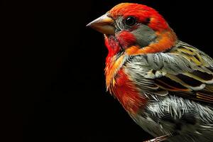 Red headed Finch in studio isolated on black background photo