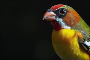 Lady Gouldian Finch in studio isolated on black background photo