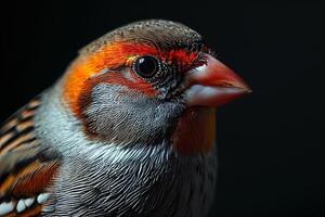 Zebra Finch in studio isolated on black background photo