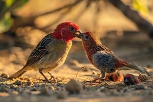 Red headed Finch feeding her young in the natural habitat photo