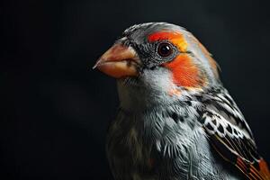 Zebra Finch bird in studio isolated on black background photo