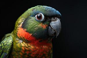 Blue faced Parrot Finch bird in studio isolated on black background photo