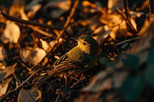 Green warbler on the rooted in the natural habitat photo