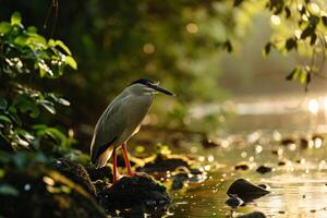 Black crowned Night Heron bird standing in the natural habitat photo
