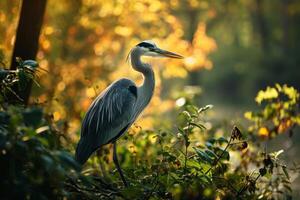 Great Blue Heron bird standing in the natural habitat photo