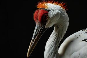 Siberian Crane bird in studio isolated on black background photo