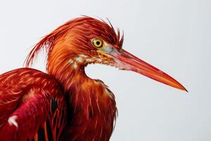 Red heron bird in studio isolated on white background photo