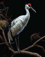 Siberian Crane bird on the rooted in studio isolated on black background photo