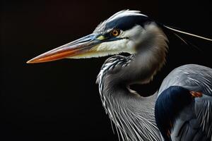 Great Blue Heron in studio isolated on black background photo